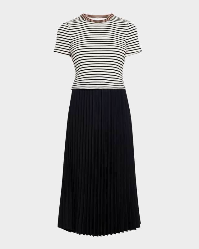 Logan Pleated Stripe Midi Shirt Dress
